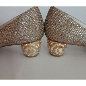 Stuart Weitzman Sparkly Gold Pumps Crystal Heel Pointed Toe Sz 6